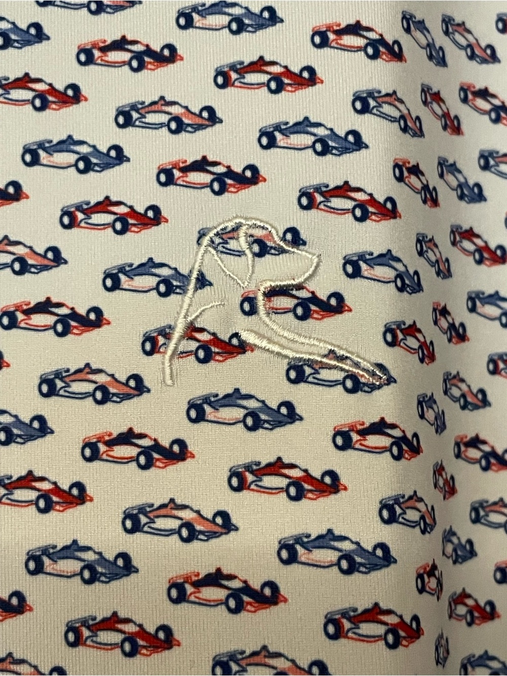 Rhoback America Racing  Polo with Racing Car Print - Cream, Navy & Red